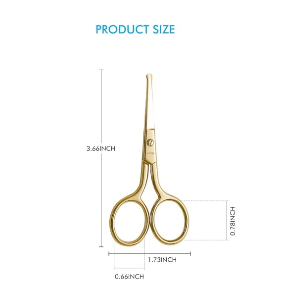 UBSWF-Professional Nose Hair Scissors, Multi-purpose Stainless Steel Rounded Tip Straight Blade, Facial Hair Beard Eyebrows Ear Trimming Beauty Grooming Tool for Men & Women, 3.5 Gold