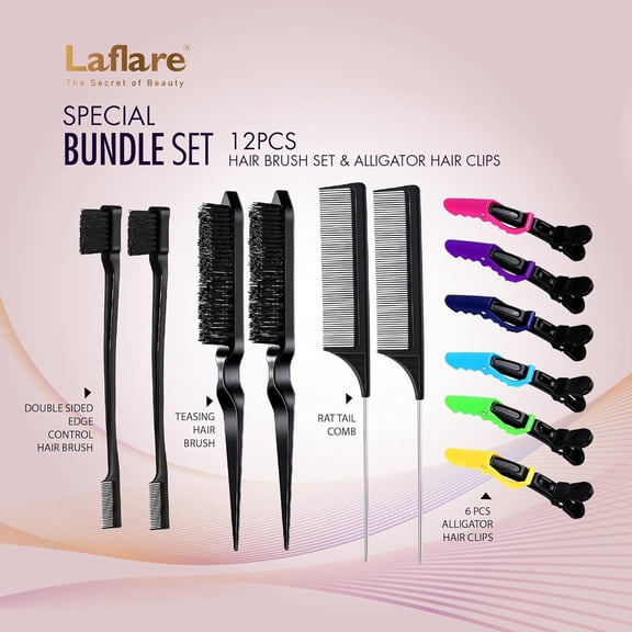 UBSWF-Rat Tail Combs, Hair Clips for Styling and Sectioning, Edge and Teasing Brushes, Parting Combs for Braiding.