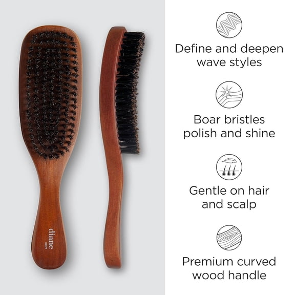 UBSWF-Reinforced Boar Bristle Curved Wave Brush for Men and Barbers  Medium Bristles for Thick and Curly Hair  Use for Detangling, Smoothing, Wave Styles, Restore Shine and Texture