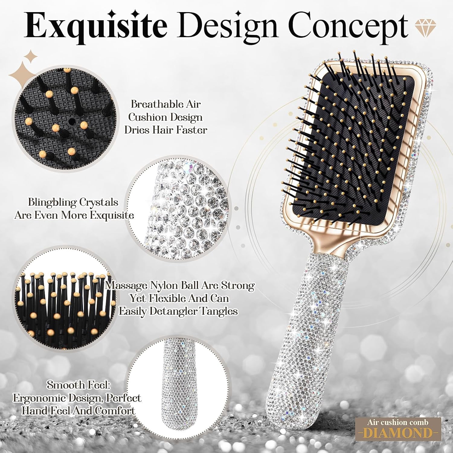 NEW Sparkling Bling Crystal Rhinestone Hair Brush Bedazzled rhinestone hair brush! A DIY tutorial for those  main image 2