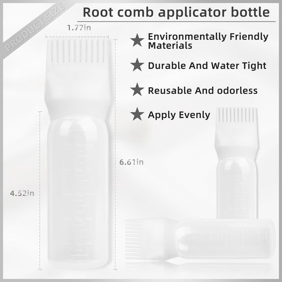 UBSWF-Root Comb Applicator Bottle 6 Ounce, 4 Pack Hair Oil Applicator with Root Comb Brush for Scalp Hair Oiling - White