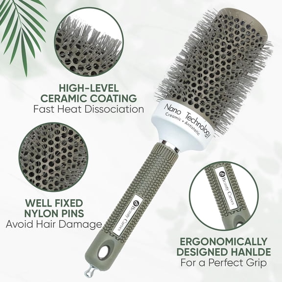 UBSWF-Round Brush, 45 mm/1.7 Inch Barrel with 2 Clips Round Hair Brush with Flexible Nylon 66 Bristles Nano Ionic Heat Resistant Tech for Professional Curling, Styling & Shining Texture