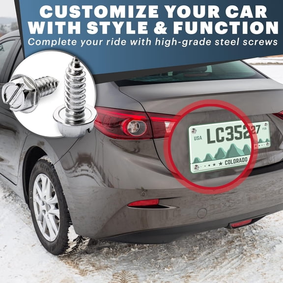 UBSWF-Rustproof License Plate Screws for US Domestic Vehicles & Select Imports Stainless Steel Bolts for Vehicles that Use Plastic Inserts (4-Pack, Chrome-Slotted)