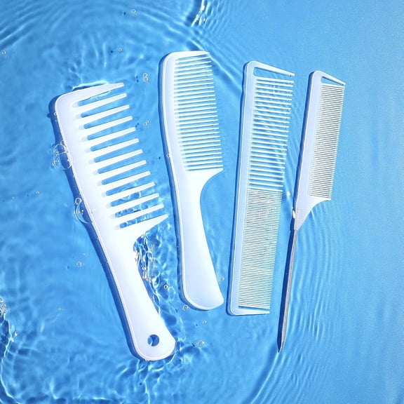 UBSWF-SALONSILK Combs for Women and Men, 4PCS Translucent Professional Comb Set, Wide Tooth Rat Tail Fine Tooth Set for All Hair Types