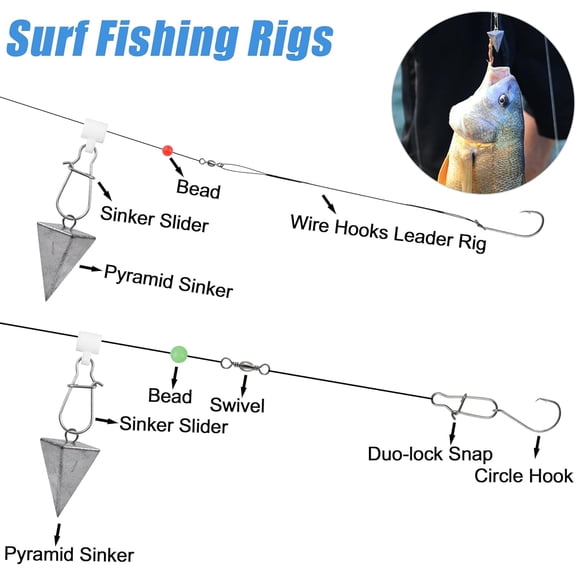 UBSWF-Saltwater Surf Starter Fishing Tackle Kit - 98pcs Surf Fishing Rig Fish Finder Rig Live Bait Rigs Pyramid Weights Fishing Hooks Swivels Sinker Slider Surf Begginner Fishing Tackle Accessories