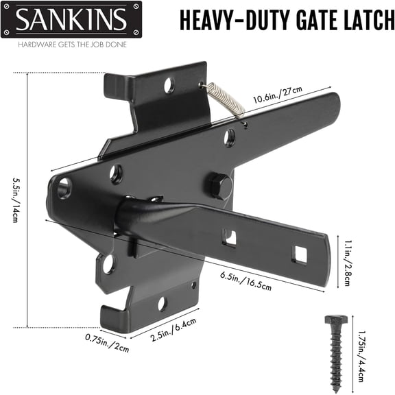 UBSWF-Self-Locking Gate Latch Heavy Duty for Wooden Fence, Post Mount Automatic Gravity Lever for PVC Fence Gate Lock Hardware with Fasteners for Secure Pool, Yard, Garden, Steel, Black