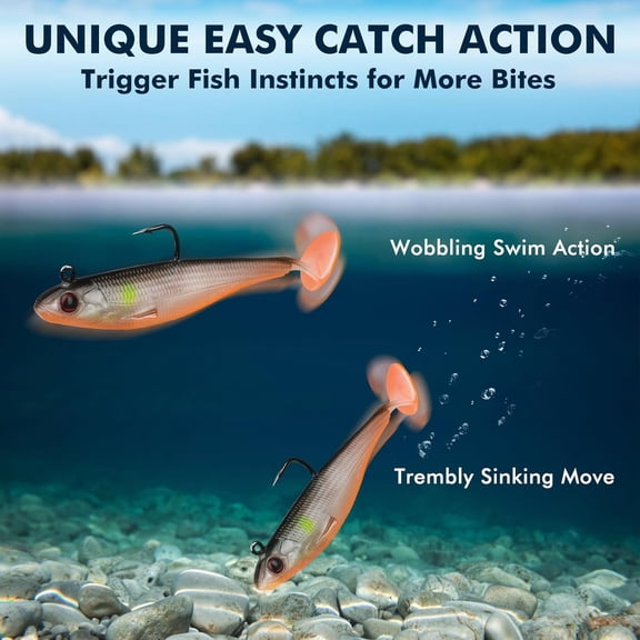 UBSWF-Shadtale Easy Catch Soft Fishing Lures with BKK Hooks - Trembly Sinking and Vibrating Swim for More Bites, Pre-Rigged Swimbaits for Bass, Trout, Crappie, Walleye, Freshwater Saltwater Fishing