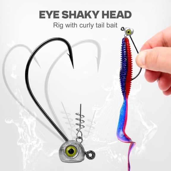 UBSWF-Shaky Head Jigs, Fisheye Stand-up Style Weedless Fishing Jig Heads for Bass (15-Pack) 1/8 3/16 1/4 5/16oz