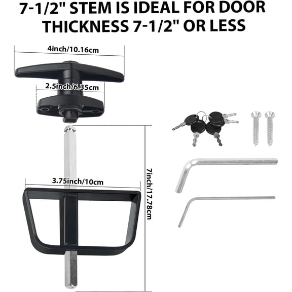 UBSWF-Shed Door Latch T-Handle Lock Kit with 5 Keys, 7-1/2" Stem Storage Barn Shed Door Hardware Lock Set for Playhouses, Chicken Coops,Camper (Black)