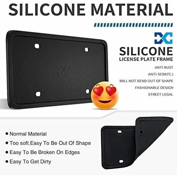 UBSWF-Silicone Black License Plate Frame Covers 2 Pack- Front and Back Car Plate Bracket Holders. Rust-Proof, Rattle-Proof, Weather-Proof (Black)