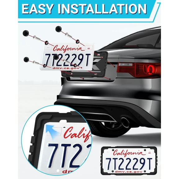 UBSWF-Silicone License Plate Frame, Car License Plate Holder Without Obstruction, Rattle & Rust Proof Front & Rear Car Tag Protector, Do Not Come with Screws Kit, Black