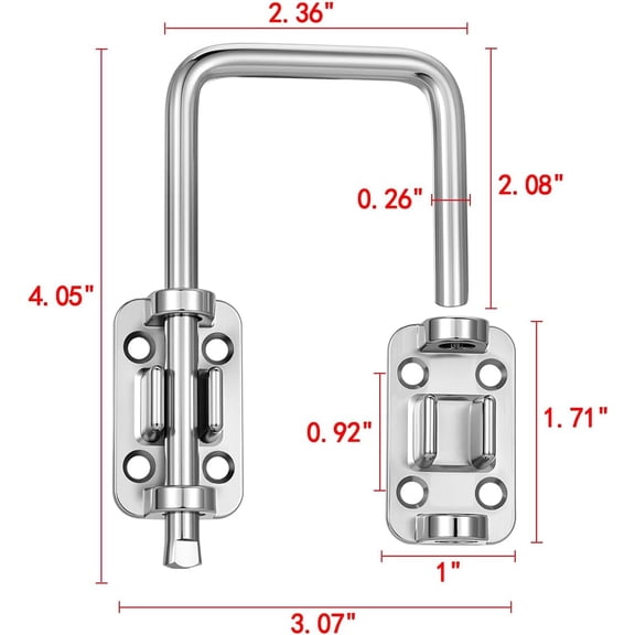 UBSWF-Silvery Patio Sliding Door Loop Lock,U-Shaped Latch Hook Lock,90/180 Degree Home Security Lockfor Window,Shed,Barn Door,Closet,Screens,Sliding Door,Fence Gate,Garden