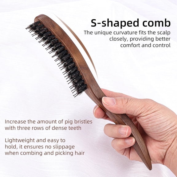 UBSWF-Slick Back Brush & Teasing Comb for Women&Men, Boar Bristle & Nylon Blend for Backcombing, Styling,Lift &Volumizing Brush for Fine & Thick Hair,Beard