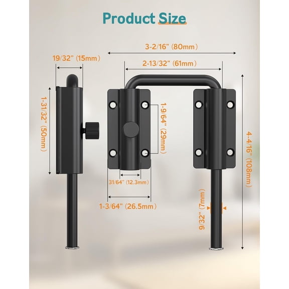 UBSWF-Sliding Door Loop Latch Lock, Patio Door Lock with Locking Design, Multi-Angle Aluminum Alloy Mounting Security Gate Latches for Barn, Wardrobe, Closet,Cabinet (Black-1 Pc)