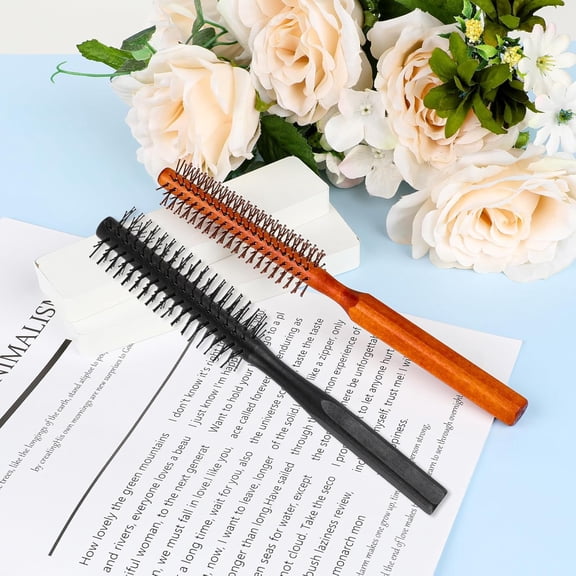 UBSWF-Small Round Brush for Blow Drying,2 Pack Small Quiff Roller Brush with 8 Rows Nylon Bristles Round Curling Comb Travel Curling Brush Styling Brush Hair Brush for Wet Wavy Hair Bangs, Lifting, C
