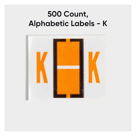 UBSWF-Smead BCCR Bar-Style Color-Coded Alphabetic Label, K, Label Roll, Light Orange, 500 Labels per Roll, (67081)