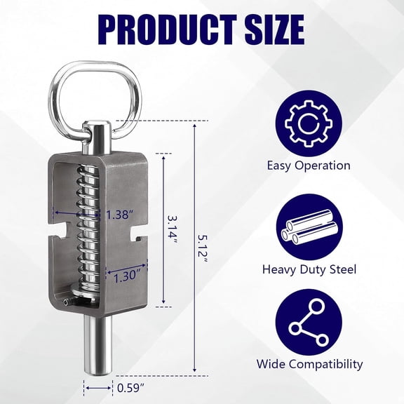 UBSWF-Spring Latch, Trailer Gate Latch, Heavy Duty Spring Loaded Gate Latch Pin, Stainless Steel Trailer Door Lock Mechanism with D-Ring Handle, 2-Pack
