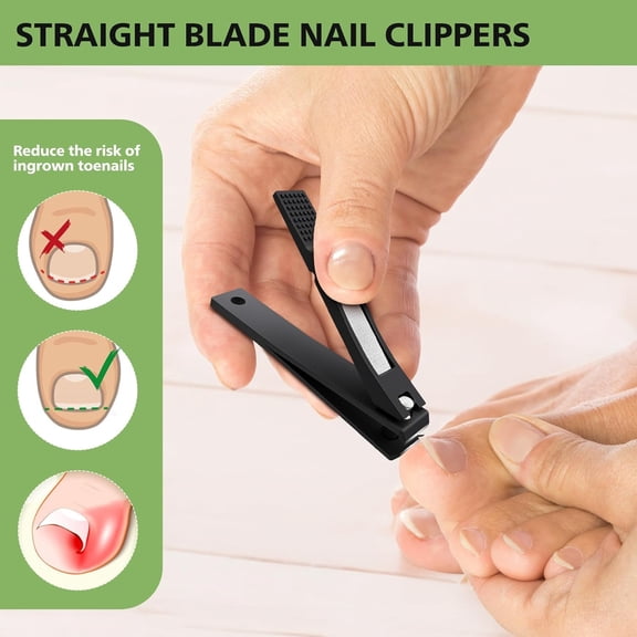 UBSWF-Straight Nail Clipper Set for Thick Toenails, Professional Stainless Steel Ultra Sharp Fingernail Toenail Clippers Cutter Trimmers - Thick Wide Jaw Toe Nail Clippings for Seniors, Men & Women