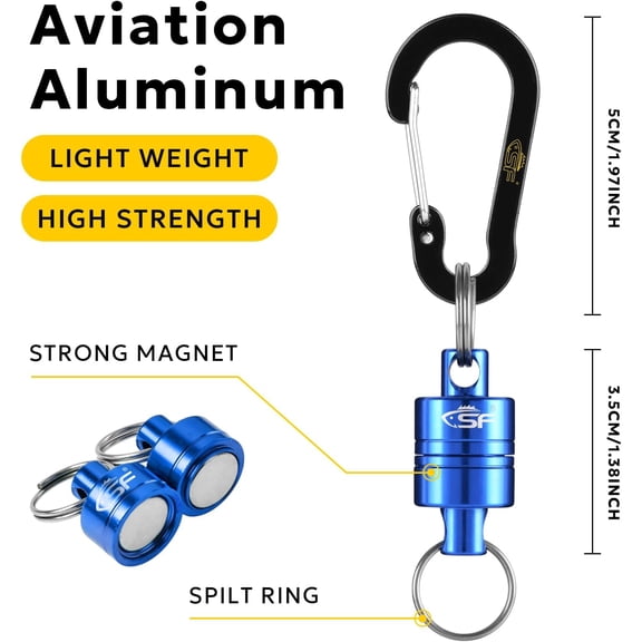 UBSWF-Strongest Magnetic Net Release Magnetic Keychain Fly Fishing Net Retractor Magnet Clip Holder Retractor with Retractable Coiled Lanyard Carabiner