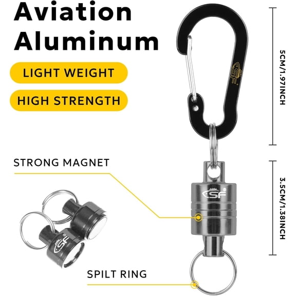 UBSWF-Strongest Magnetic Net Release Magnetic Keychain Fly Fishing Net Retractor Magnet Clip Holder Retractor with Retractable Coiled Lanyard Carabiner
