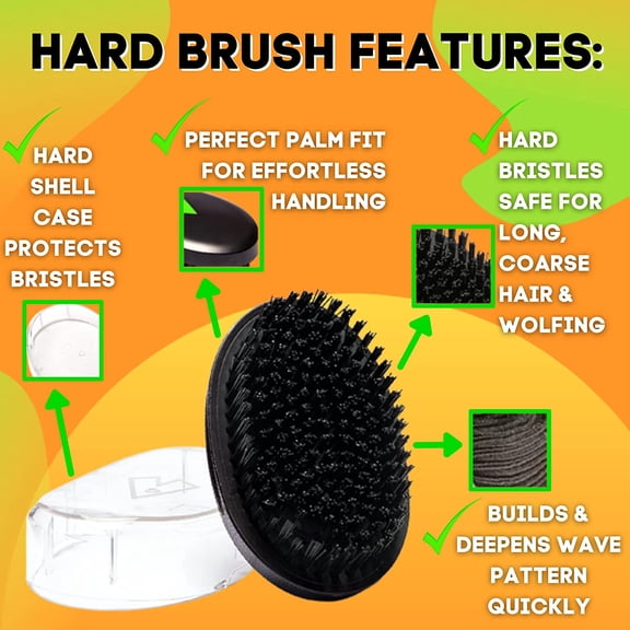 UBSWF-Superior Wave Brush for Men 360 - Palm With Protective Cover, 100% Synthetic Flex Bristles, Curved Design to Deepen & Define Wave Pattern (Hard)