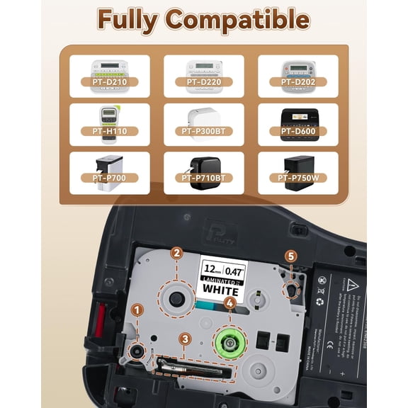 UBSWF-TZe-231 TZe231 12mm 0.47 Laminated White TZe TZ Tape Compatible for P Touch Label Make Refills Work with Brother PT-D210 PT-D220 PT-H110 PT-D400 PT-D600 PT-P700 Label Maker, Black on White, 6-P