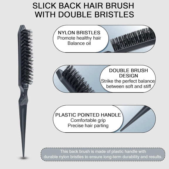 UBSWF-Teasing Hair Brush, Slick Back Hair Brush, Nylon Bristles Salon Styling Edge for Back Combing Lifting Create Volume Parting Stick for Women Men