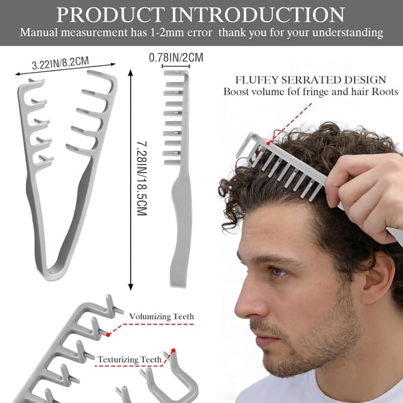 UBSWF-Texture Comb,Volumizing Textured Styling Comb with Wide Teeth for Root Lift,Fluffy Hair,Fringe Parting,Gentle Detangling for Men&Women Quad Comb-Voluminous Wide-Toothed Hair Comb for All Hair T