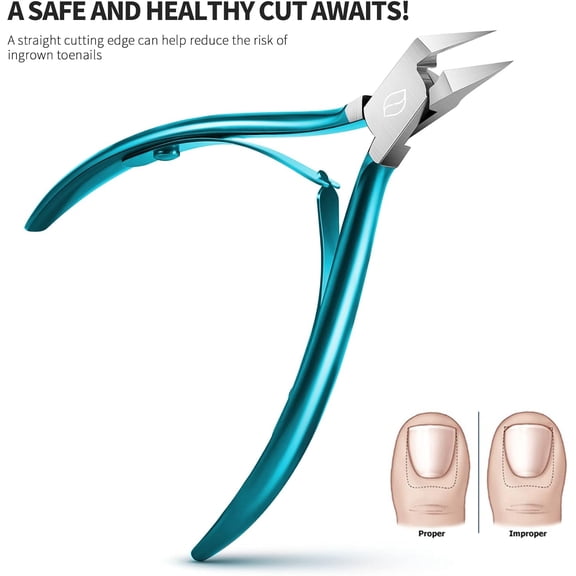 UBSWF-Toenail Clipper Straight Blade for Ingrown and Thick Nails - Stainless Steel and Sharp Pointed Tip Ingrown Nail Clipper  Wide Jaw Toe Nail Cutter Podiatry Tool Peacock Green