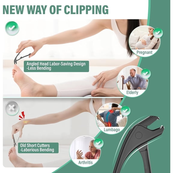 UBSWF-Toenail Clippers for Seniors with Safety Lock Long Handle, Large Toe Nail Clippers for Thick Toenails for Men Women, Wide Opening Slanted Fingernail Clippers with Catcher Precision Nail Cutter