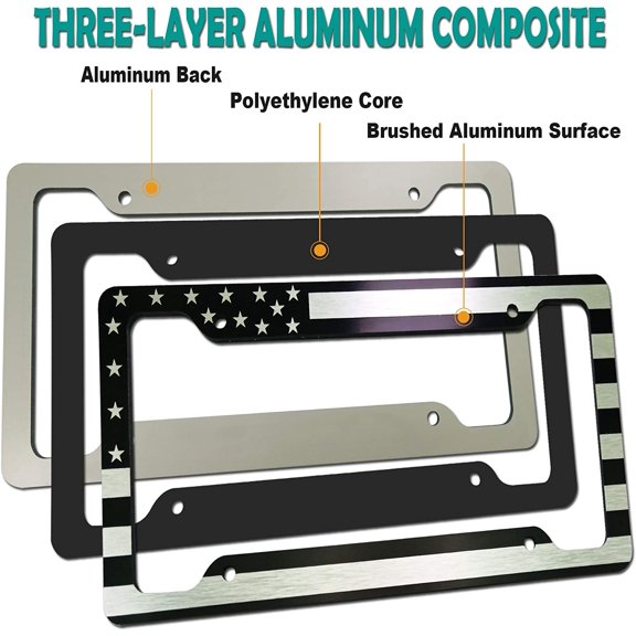 UBSWF-Tuersan American Flag License Plate Frame Patriotic USA Flag Car Tag Cover, Rust Rattle Proof Aluminum Holder with Mounting Hardware Kit,Rust Resistant Screws Bolts,Black Caps, Tire Valve Stem