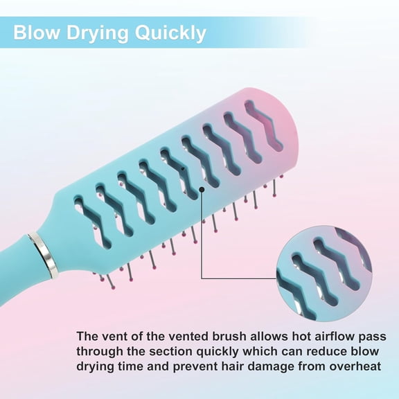 UBSWF-Vented Hair Brush, Styling Brush with Ball-Tipped Bristles, Vent Brush for Blow Drying Wet, Short, Curly, or Straight Hair, Hair Brushes for Women and Men, Pink Lake Blue