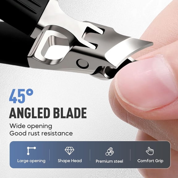 UBSWF-Wide Jaw Opening Anti-Splash Slanted Nail Clipper 3PCS Set with Case, Household Fingernail and Toenail Clippers Set for Ingrown Nails & Thick Nails (Black)