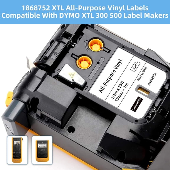 UBSWF-XTL Labels Compatible with DYMO XTL 1868752 All-Purpose Vinyl Labels 3/4" 19mm Black on White for DYMO XTL 300 XTL 500 Label Maker