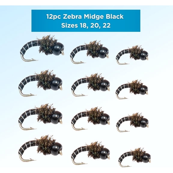 UBSWF-Zebra Midges for Fly Fishing 12 Pack - Hook Size 18-22, Fishing Accessories, Trout Flies, Wet Flies, Silver Bead Black, Gold Red, Tungsten Euro Nymph