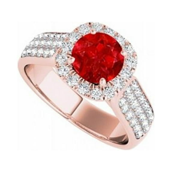 UBUNR50884EP14CZR Round Ruby Engagement Ring With CZ Rows in Rose Gold, 54 Stones