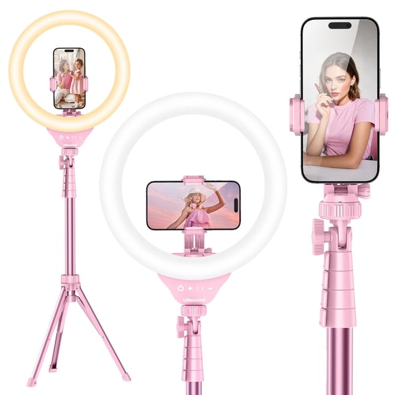 UBeesize 12'' Selfie Ring Light with 62 Tripod Stand for Video Recording, Live Streaming(YouTube, Instagram, TIK Tok), Compatible with Phones, Cameras and Webcams Pink