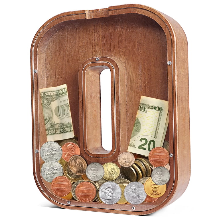 Crefun Large Wooden Letter Piggy Bank - 9.1 Inch, Customizable With Stickers, For Kids & Adults