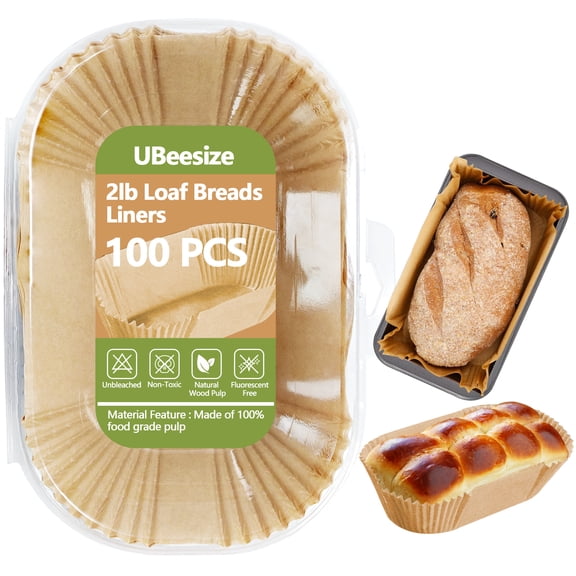 UBeesize 2lb Loaf Pan Liners, 100 Pcs Loaf Pan Liners for Baking Bread 9x5, Non-Stick Bread Pan Liners, Pre-formed Rectangle Paper for Bread and Cakes