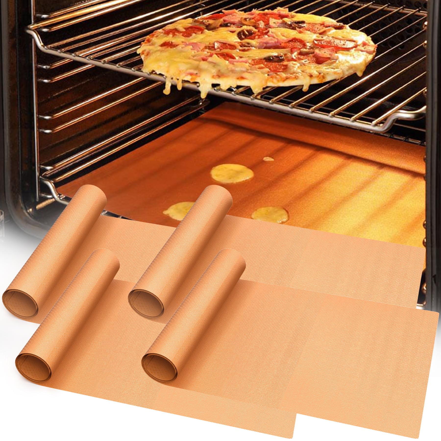 UBeesize 4 Pack Large Copper Oven Liners for Bottom of Oven BPA and