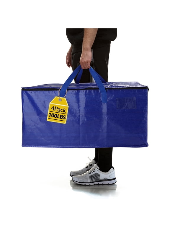 4 pack XL Moving Bags with Zippers & Handles, Heavy Duty Storage Totes, Blue