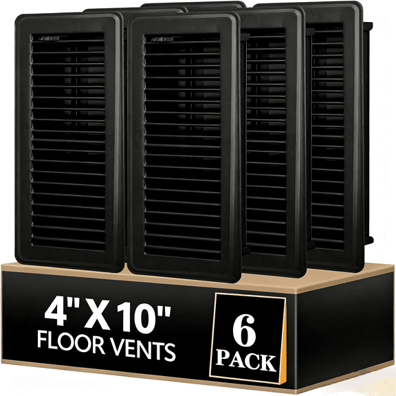 UBeesize 4 x 10 Inch Black Floor Registers Grilles, 6Pack HeavyDuty Metal Vents, RustProof Adjustable HeatAir Vent Cover with Metal Damper for HVAC Home Heater Systems