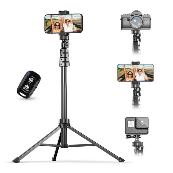 UBeesize 62" Phone Tripod & Selfie Stick, Camera Tripods Stand with Wireless Remote and Phone Holder,Compatible with iPhone Android Phone, Perfect for Selfies/Video Recording/Live Streaming Black