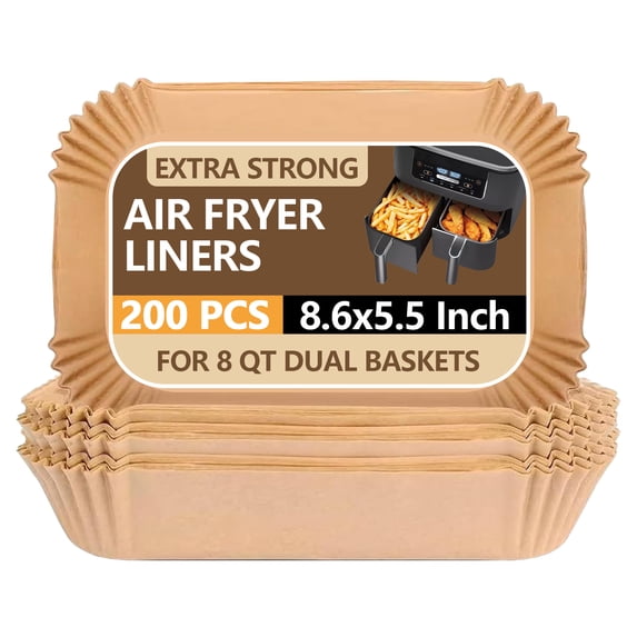 UBeesize Air Fryer Paper Liners Disposable For Ninja, 200 PCS Non Stick Parchment Paper For Ninja DZ201/DZ401 Dual, Oil Proof, Water Proof Food Grade Air Fryer Accessoriess(Rectangle - 8.5"X5.5")
