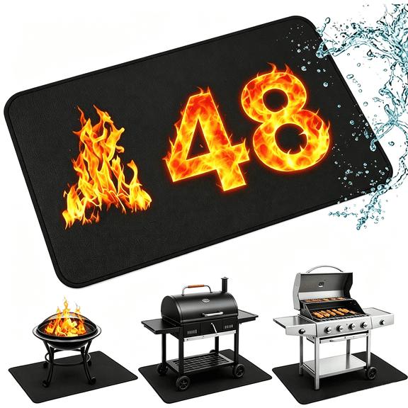 UBeesize Under Grill Mat 48x36 Inch - Fireproof Waterproof Oil-Proof BBQ Floor Protector for Deck, Patio & Indoor Fireplace - Reusable Heat Resistant Grill Pad