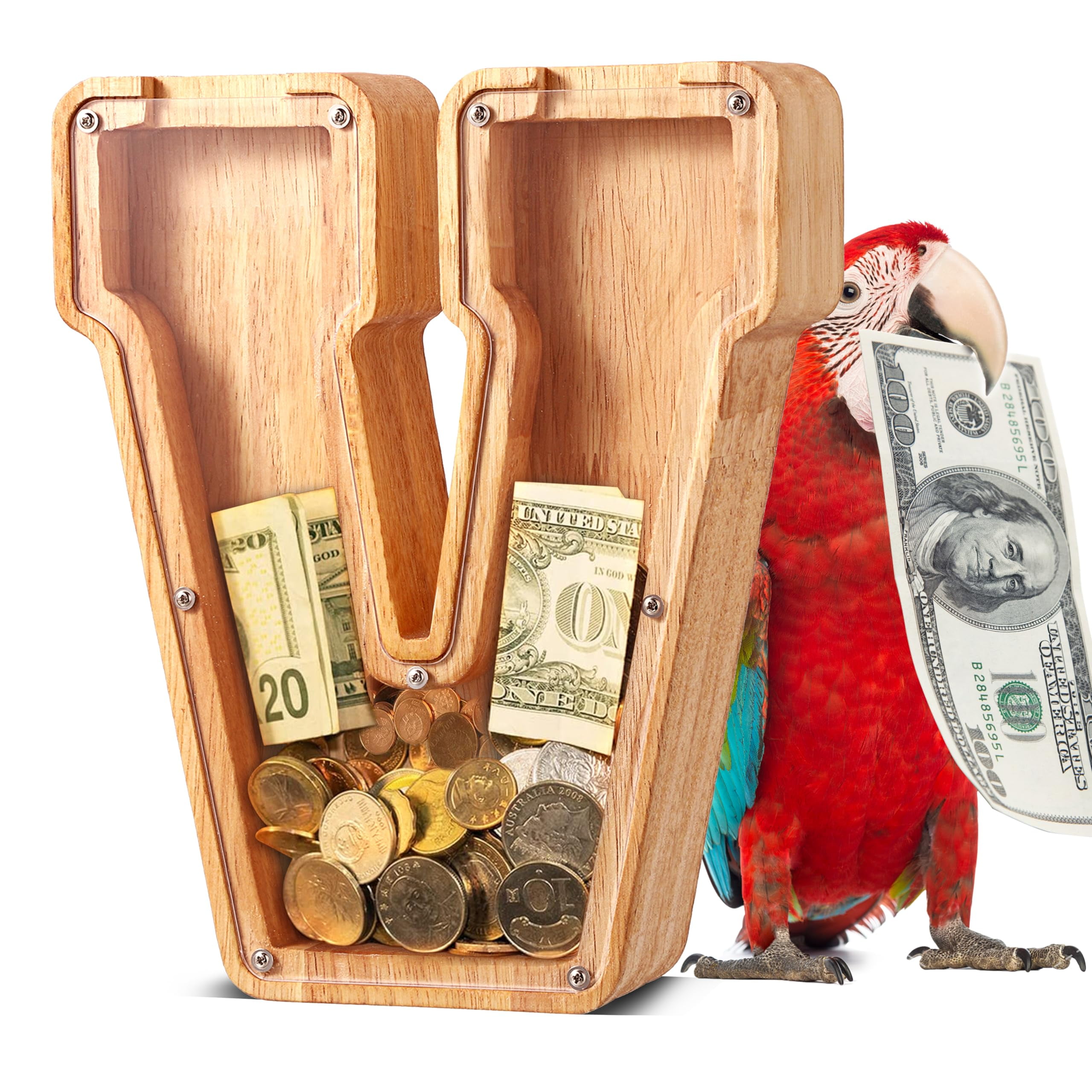 UBeesize Large Piggy Banks Twenty-Six English Alphabet Letter for Boys Girls, Wooden Personalized Bills and Coins Bank Money Box,DIY Name Birthday Gift,Bedroom Living Room Decoration(V)