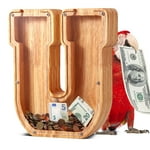 UBeesize Large Piggy Banks Twenty-Six English Alphabet Letter for Boys Girls, Wooden Personalized Bills and Coins Bank Money Box,DIY Name Birthday Gift,Bedroom Living Room Decoration(U)