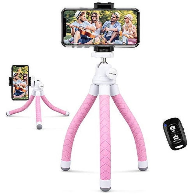UBeesize Phone Tripod, Portable and Flexible Tripod with Wireless Remote and Universal Clip, Compatible with All Cell Phones/ Cameras, Cell Phone Tripod Stand for Video Recording(Pink)