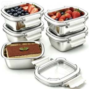 UBeesize Stainless Steel Container with Lid - 5 Piece Reusable Snack Containers Fit for Portioning Snacks, Dips, and Condiments, 8.5oz
