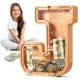 thumbnail image 1 of UBeesize Wooden Letter Piggy Bank,Piggy Bank for Boys Girls,Toddler Alphabet Money Bank,Coin Bank Birthday Gift for Kids,Children's Gift (J), 1 of 7